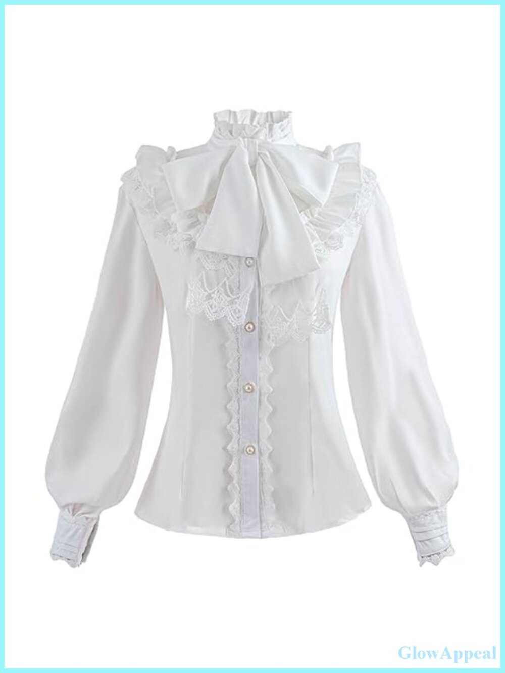 Vintage Gothic Victorian Blouse Ruffle Lace Long Sleeve High Neck
